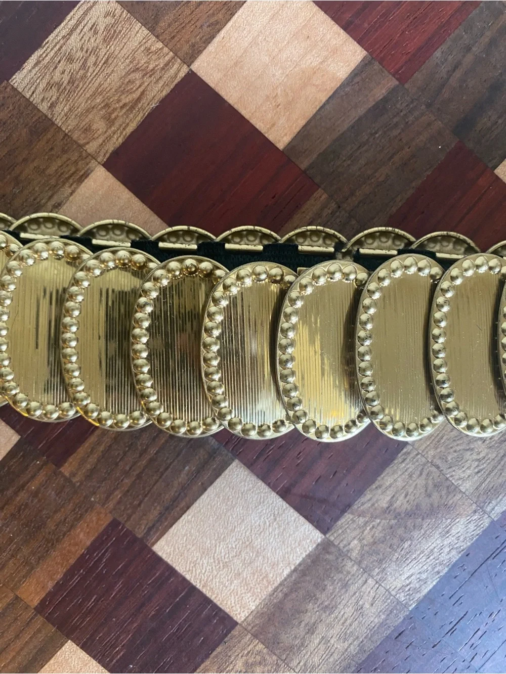 Vintage Gold Medallion Stretch Conch Belt Boho Disco Concho Statement Waist Belt